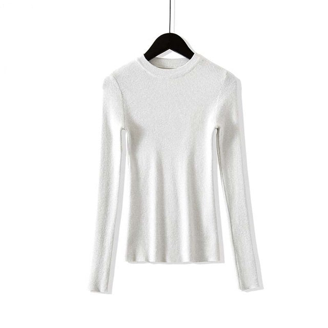 VenusFox Shiny Long Sleeve Pullover Basic Sweaters