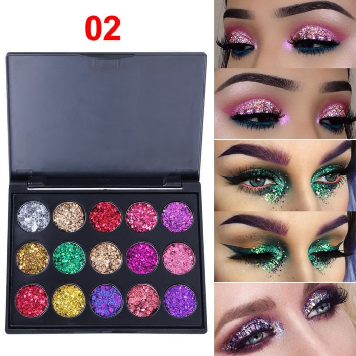 Natural Waterproof Glitter Eyeshadow Palette Shining Metals Powder Shimmer Pigments Kits 15 Colors