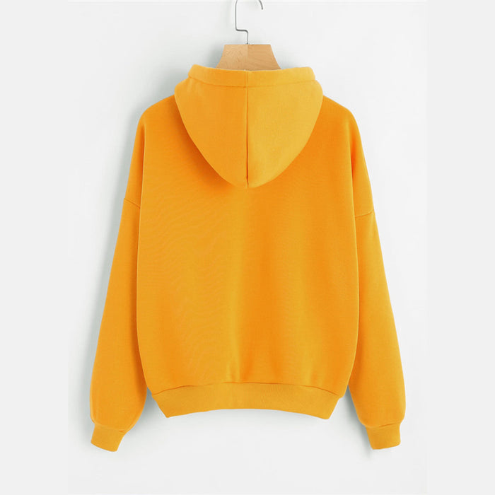 VenusFox Planet Print Yellow Pullovers Hooded Sweatshirt