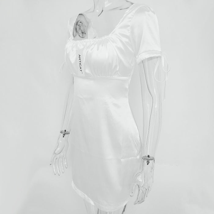 VenusFox White Satin Mini Summer Casual Dress