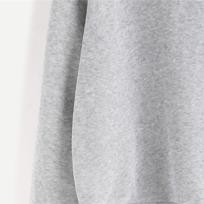 VenusFox Light Grey Letter Print Round Neck Long Sleeve Female Casual Sweatshirt