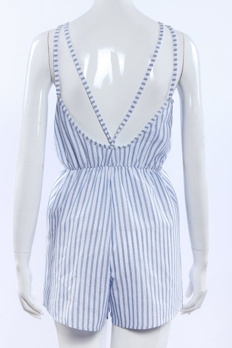 VenusFox Backless Ruffles Striped Rompers