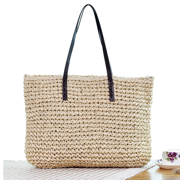 Women Summer Rattan Woven Knitted Straw Totes