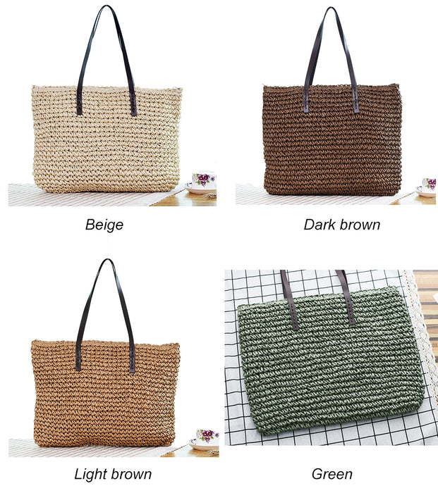 Women Summer Rattan Woven Knitted Straw Totes