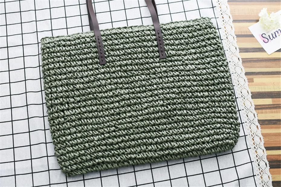 Women Summer Rattan Woven Knitted Straw Totes