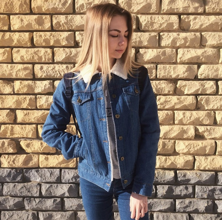 VenusFox lambswool Denim Jacket with Pockets