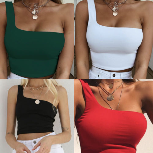 VenusFox Women Lady One Shoulder Crop Tops Sleeveless T-Shirt Tank Tops