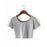 VenusFox Women Fashion Crop Top Shirt Solid Color O-Neck Short Sleeve T-shirt