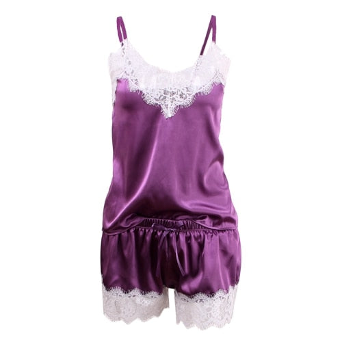 VenusFox Spaghetti Strap Lace Sexy Top + Shorts Pajamas Set