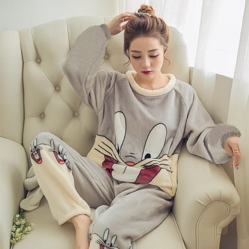 VenusFox Thick Warm Coral Velvet Pajamas Sets