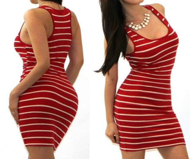 VenusFox Women Sleeveless Striped Sexy Party Mini Dress