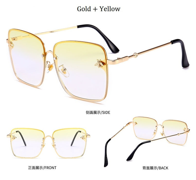 Retro Square Metal Frame Oversized Sun Glasses UV400