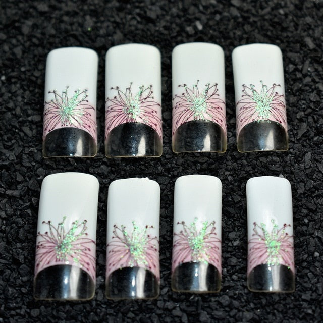 Shiny Red Fake Nails Square Medium Press On Nails Glitter Nail Art Tips including Glue Sticker