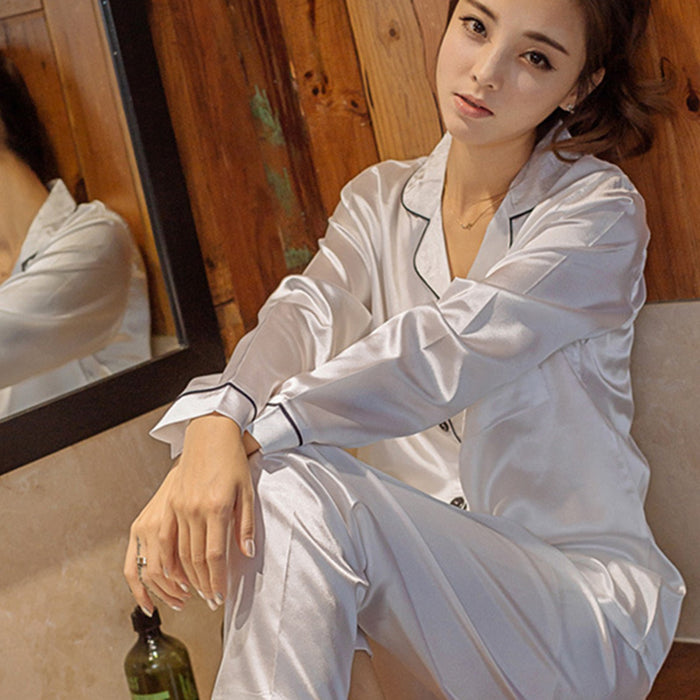 VenusFox Sexy Satin Silk Pajamas Sets Tops+Pants