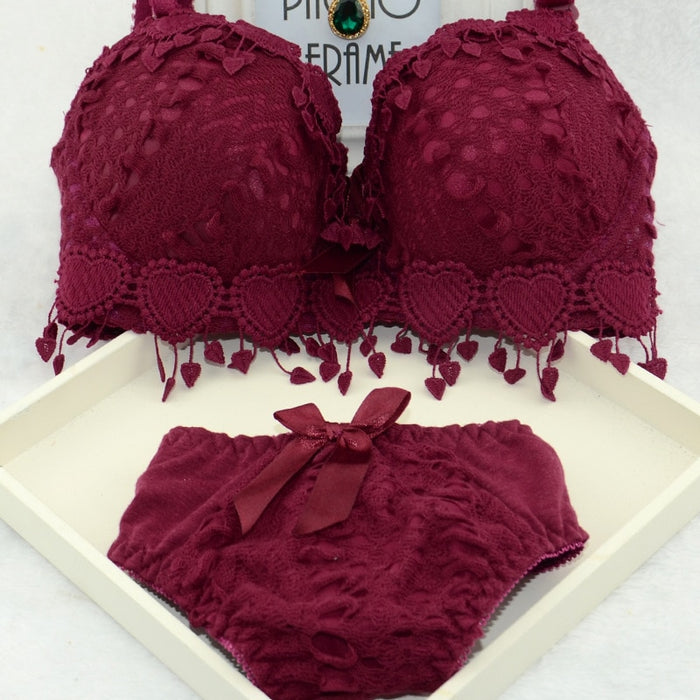 VenusFox Embroidery Tassel Lingerie Brassiere Underwear Push Up bra brief sets