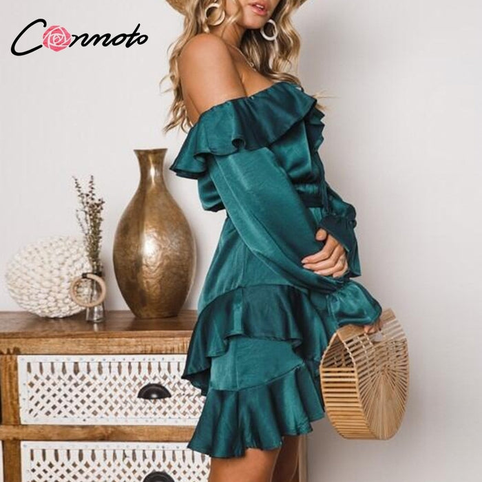 VenusFox Lace Up Off Shoulder Elegant Vintage Dress