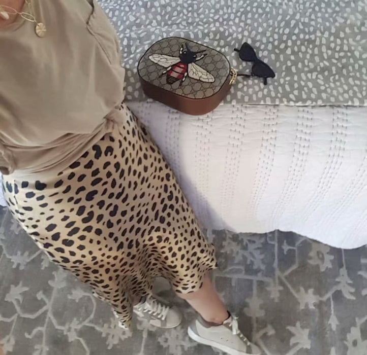 VenusFox boho bodycon leopard print high waist midi skirts