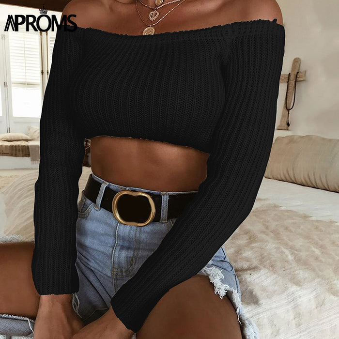 VenusFox Elegant Off Shoulder Cropped Sweater