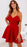 VenusFox Backless Cross Drawstring Ruffles Bundle Waist V-neck Strap Mini Dress Summer Red Vintage