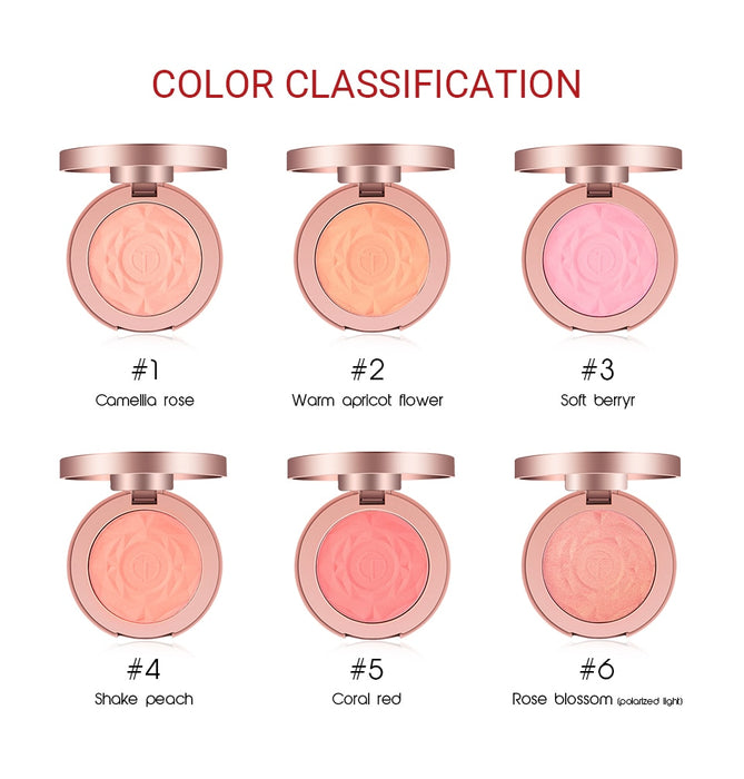 Shimmer Blush With Brush Makeup Flower Palette Long-Lasting Face Check Blush Pink Orange Red
