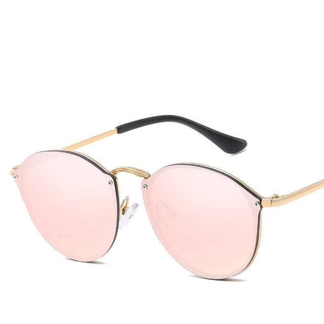 Round Sunglasses CatEye Retro Rimless Mirror Sun Glasses