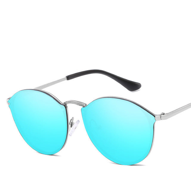 Round Sunglasses CatEye Retro Rimless Mirror Sun Glasses