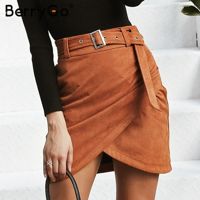 VenusFox Sexy High waist belt leather bodycon skirt