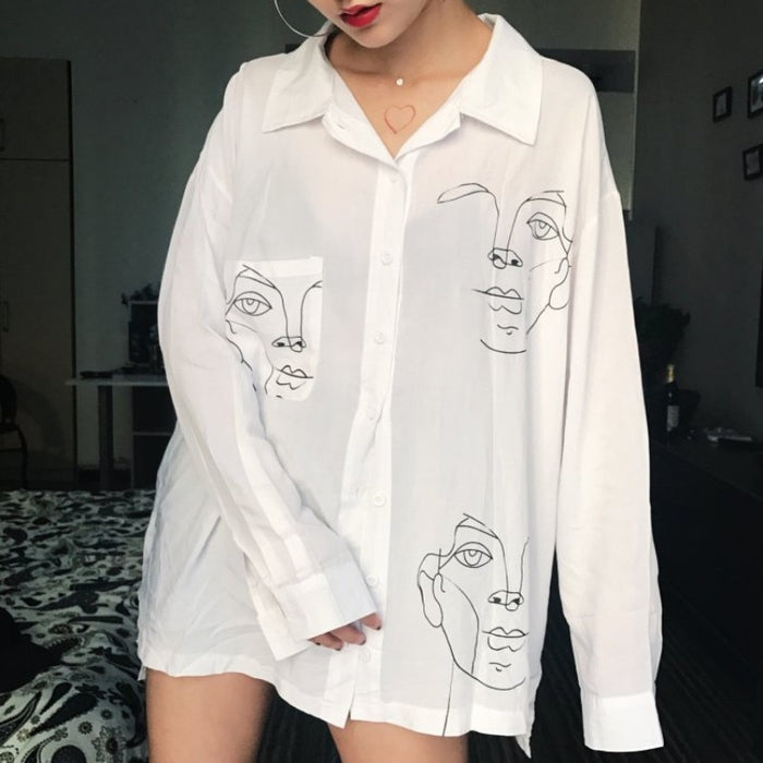 VenusFox Women Men Face Printed Blouse Shirts