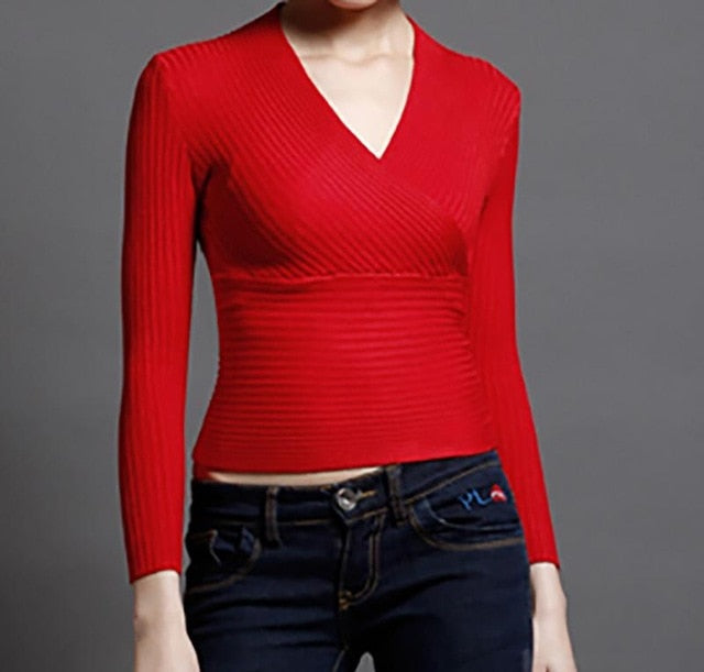 VenusFox Knitted Sweater V Neck Long Sleeve Cashmere Sweater