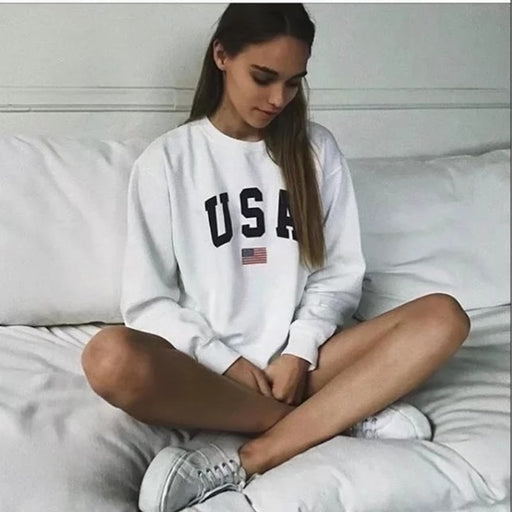 VenusFox USA print womens Long Sleeve Sweatshirt Harajuku Jumper Pullover