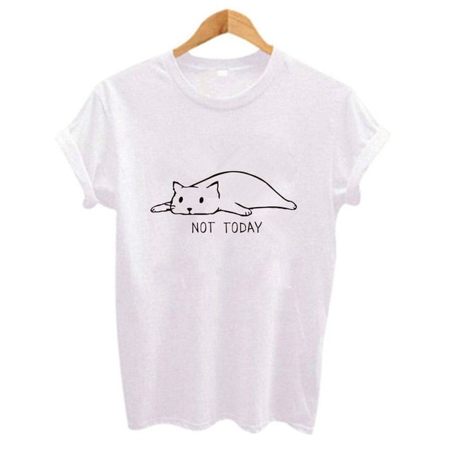 VenusFox NOT TODAY cute cat Print Women Casual Funny tshirt
