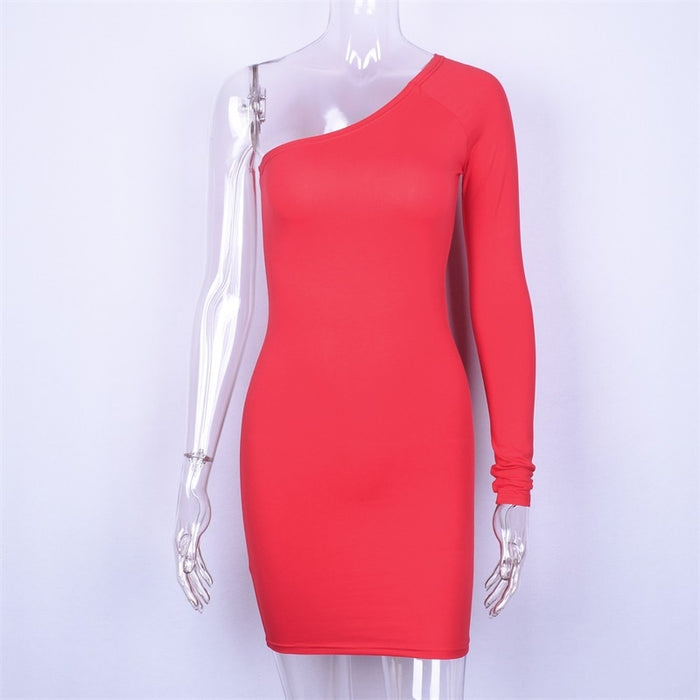 VenusFox Hugcitar cotton one shoulder slope long sleeve high waist sexy bodycon dresses party dress