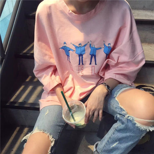 VenusFox Halajuku Letter Printed Casual Loose Tee for Women