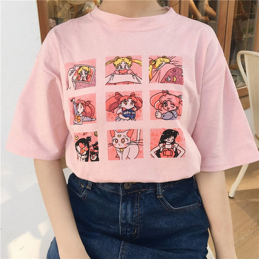 VenusFox Women's Cartoon Letters Sailor Moon Short Sleeve Funny Half T-Shirt