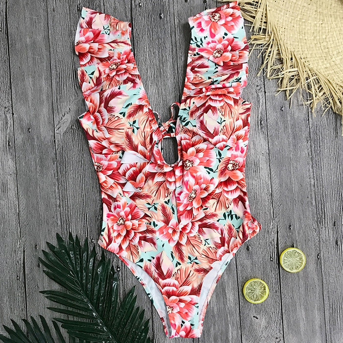 Sexy Off Shoulder Ruffle One Piece Swimsuit