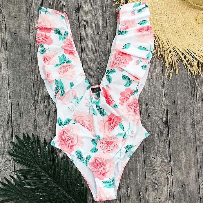 Sexy Off Shoulder Ruffle One Piece Swimsuit