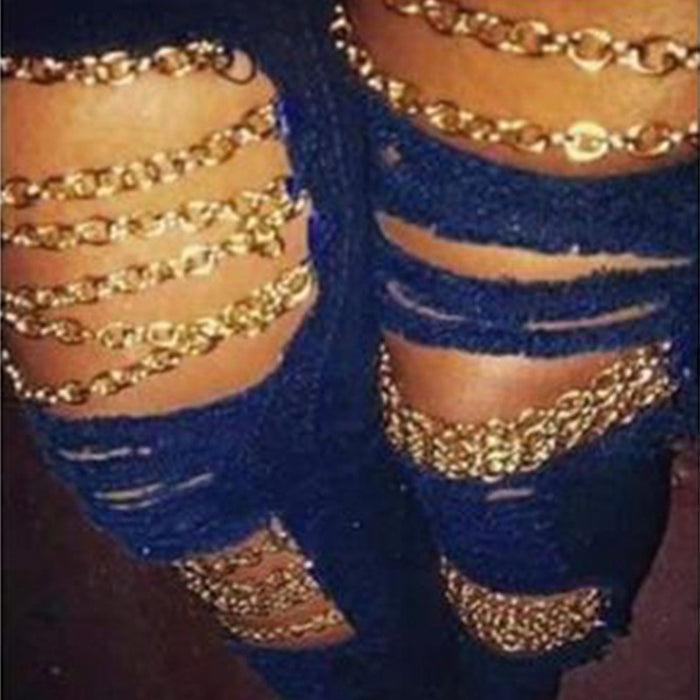 VenusFox Ripped  Jeans with Chain Plus Sizes
