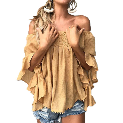 VenusFox Ruffles Off Shoulder Casual Boho Blouses