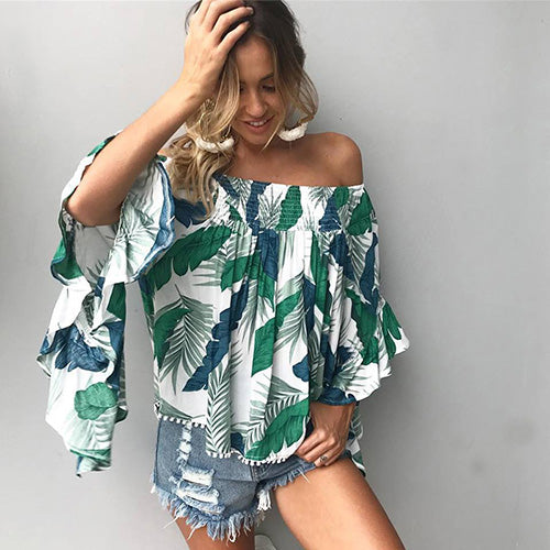 VenusFox Ruffles Off Shoulder Casual Boho Blouses