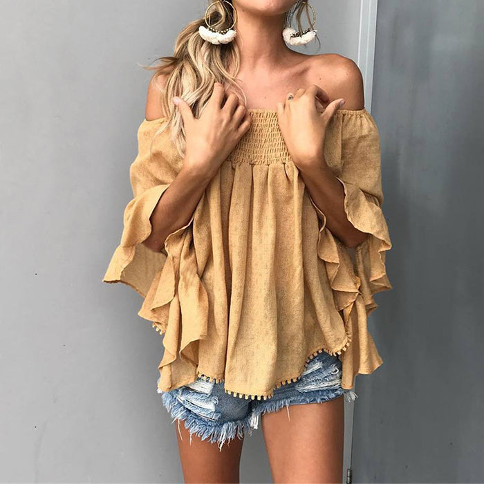 VenusFox Ruffles Off Shoulder Casual Boho Blouses