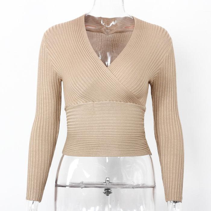 VenusFox Knitted Sweater V Neck Long Sleeve Cashmere Sweater