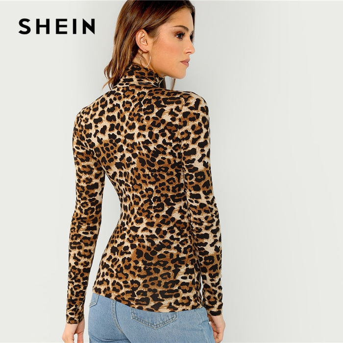 VenusFox Leopard Print Long Sleeve Pullovers Tee