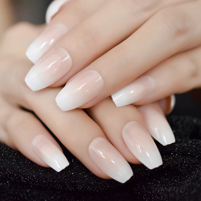 24pcs Natural Ombre French Ballerina Fake Nail