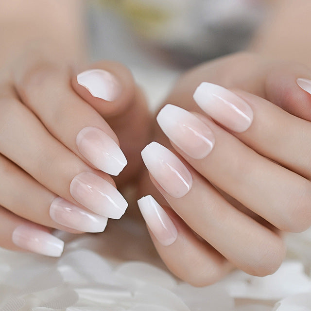 24pcs Natural Ombre French Ballerina Fake Nail