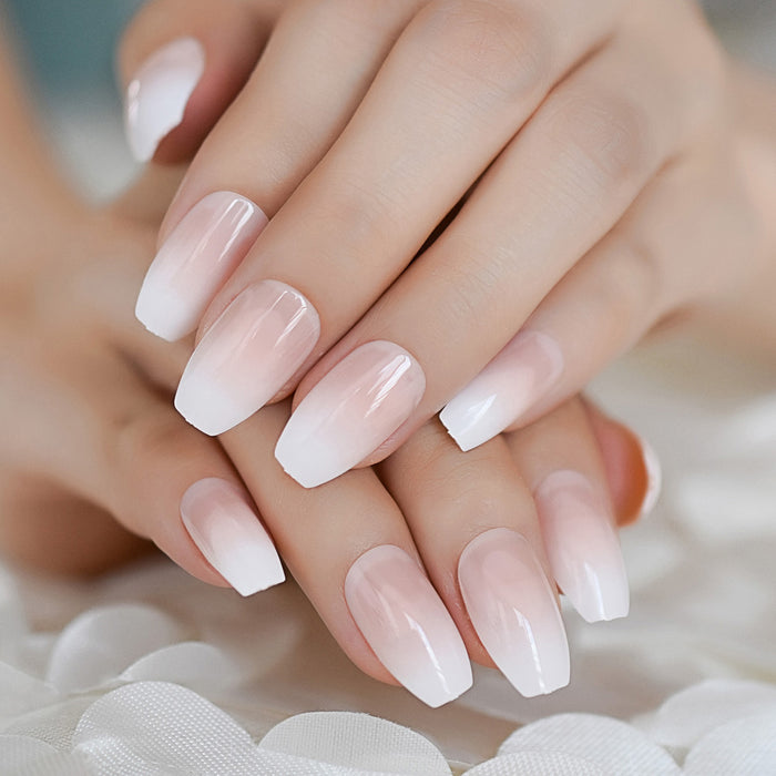 24pcs Natural Ombre French Ballerina Fake Nail