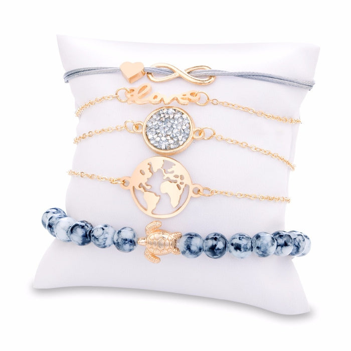 Women Fashion Jewelry Bohemian Turtle Charm Gold Color Bracelets Bangles Sets