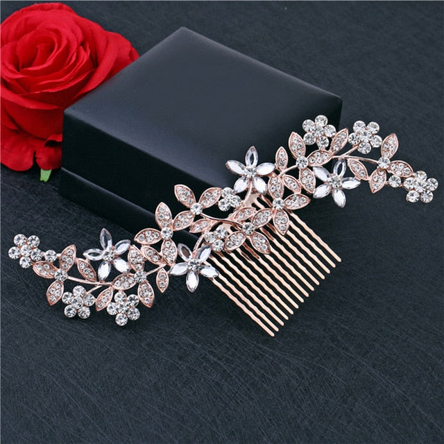 Wedding Headdress Floral Elegant Hair Pearl Hairpin Hair Accessories for Bride Crystal Crown