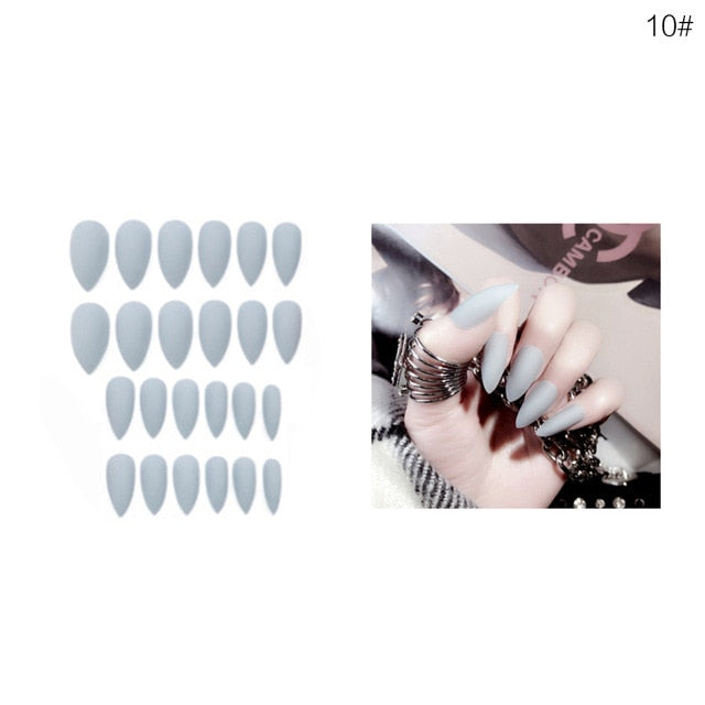 24pcs Matte False Nails Long Tips for 10 Pure Color Gel for Nails Extensions