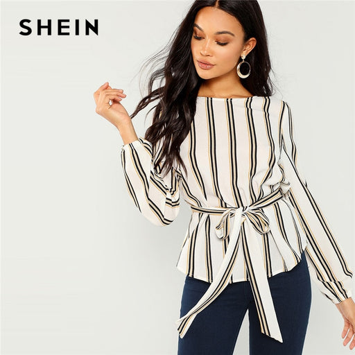 VenusFox White Elegant Striped Blouse