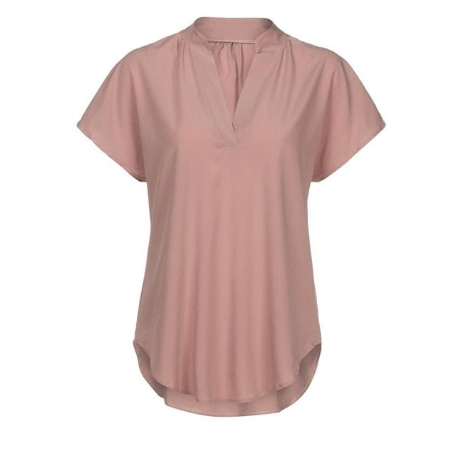 VenusFox Short Sleeve V Neck Casual Blouse